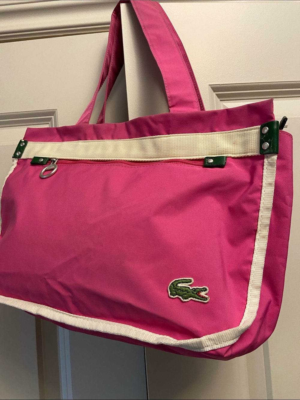 Lacoste Hot Pink Canvas Tote with Cream Trim